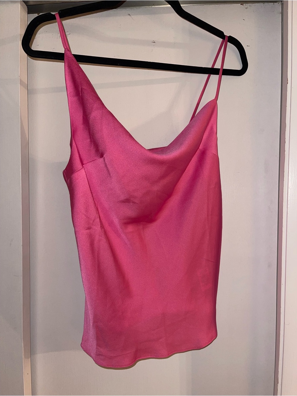 Pink Satin Cowl Neck Camisole Top
